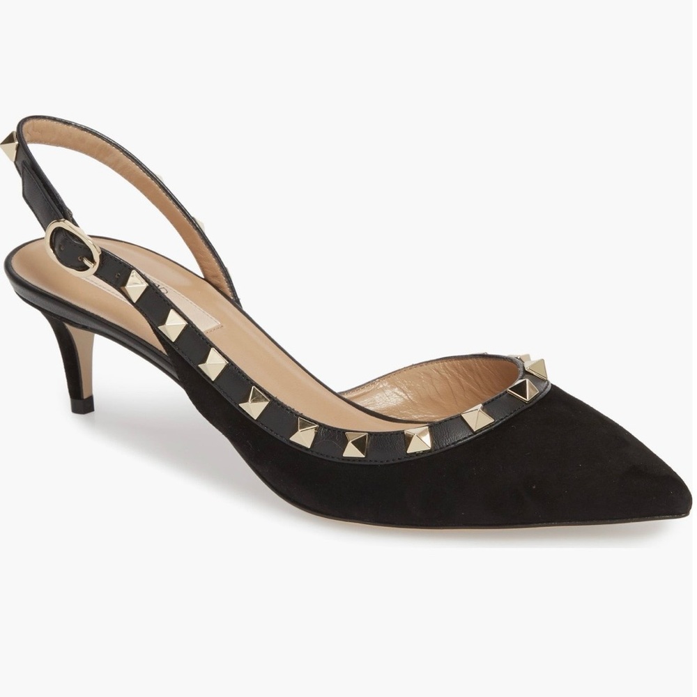 Valentino Black Slingback Heels with Gold Studs